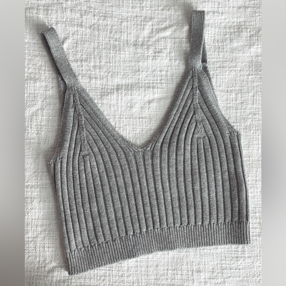 Aerie Light Gray Ribbed Sweater Tank
